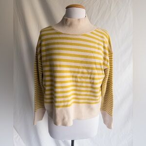 Maeve Anthropologie Yellow Stripe Mock Neck Sweater Medium